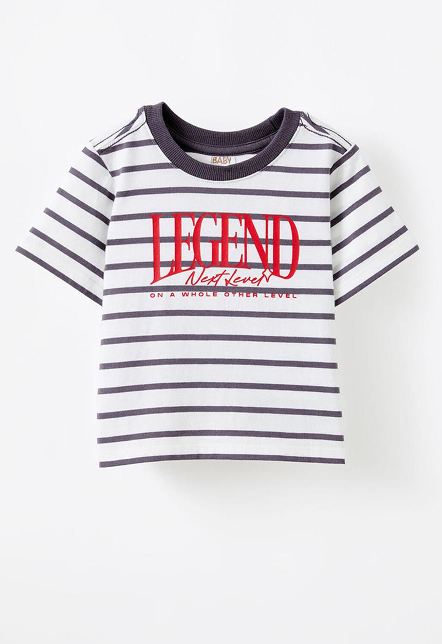 Cotton On - Jamie short sleeve graphic print tee - vanilla/rabbit grey stripe legend
