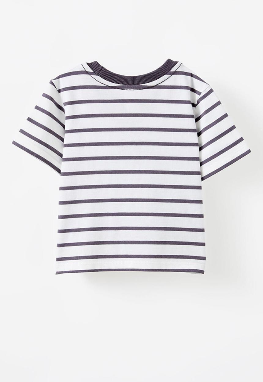 Cotton On - Jamie short sleeve graphic print tee - vanilla/rabbit grey stripe legend