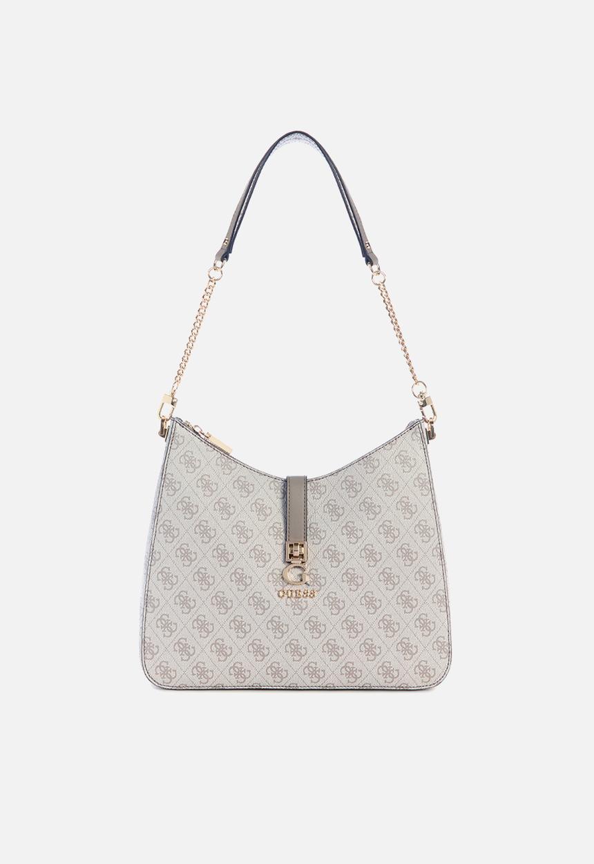 GUESS - Zamira hobo shoulder bag-dark taupe logo