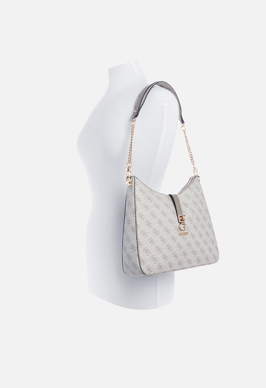 GUESS - Zamira hobo shoulder bag-dark taupe logo