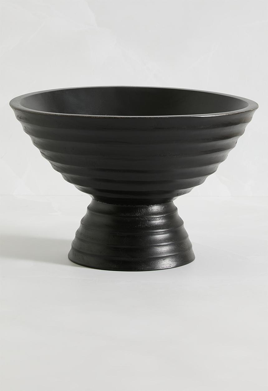 Sixth Floor - Ribbed wooden bowl on stand - Black