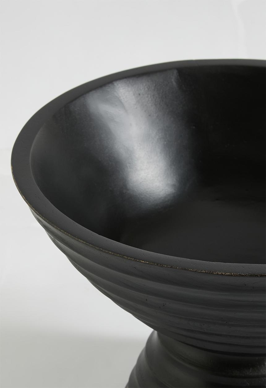 Sixth Floor - Ribbed wooden bowl on stand - Black