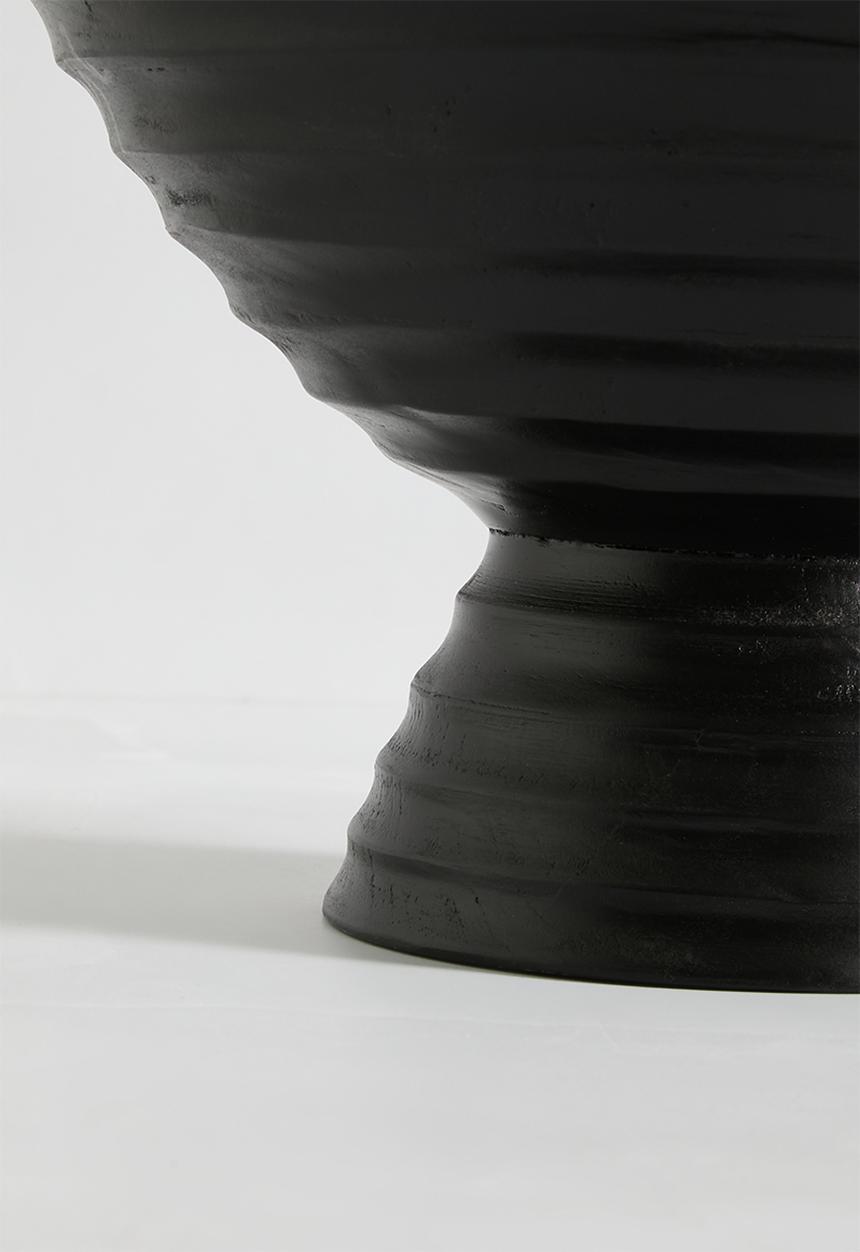 Sixth Floor - Ribbed wooden bowl on stand - Black
