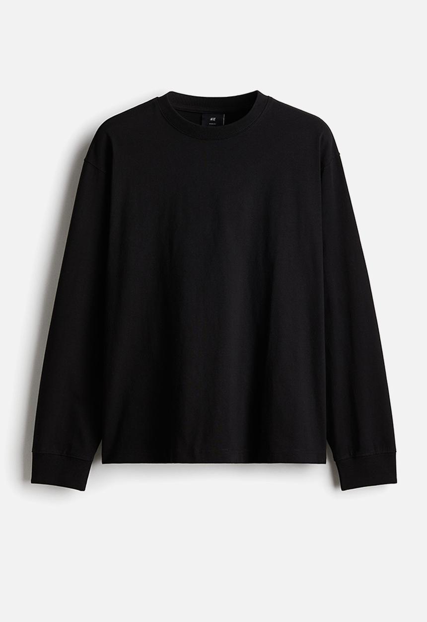 Loose fit long-sleeved jersey top - black - 1257515001