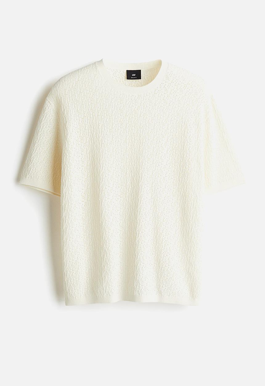 H&M - Regular fit textured-knit t-shirt - white
