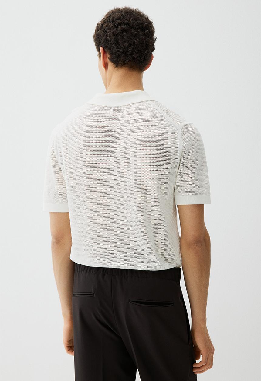 H&M - Regular fit hole-knit polo shirt - white