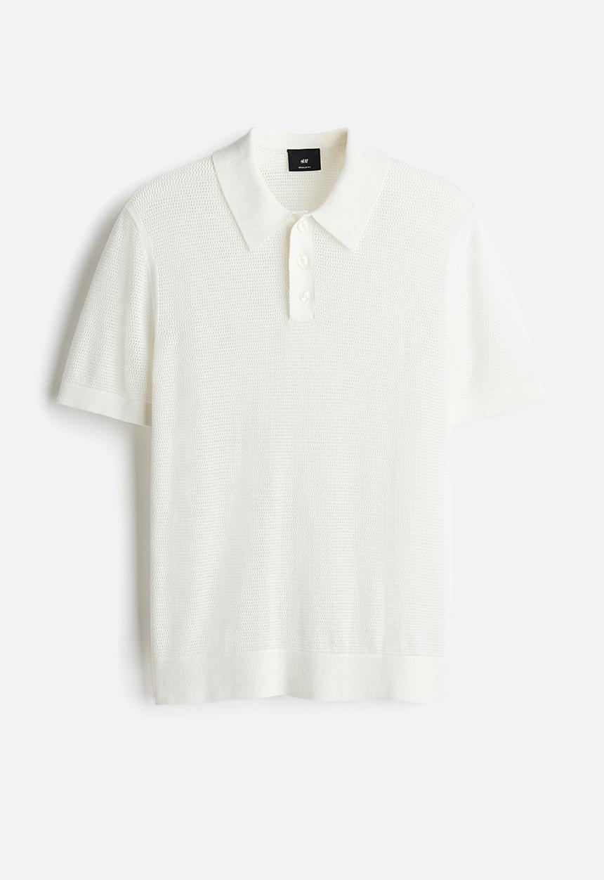 Regular fit hole-knit polo shirt - white - 1259901001