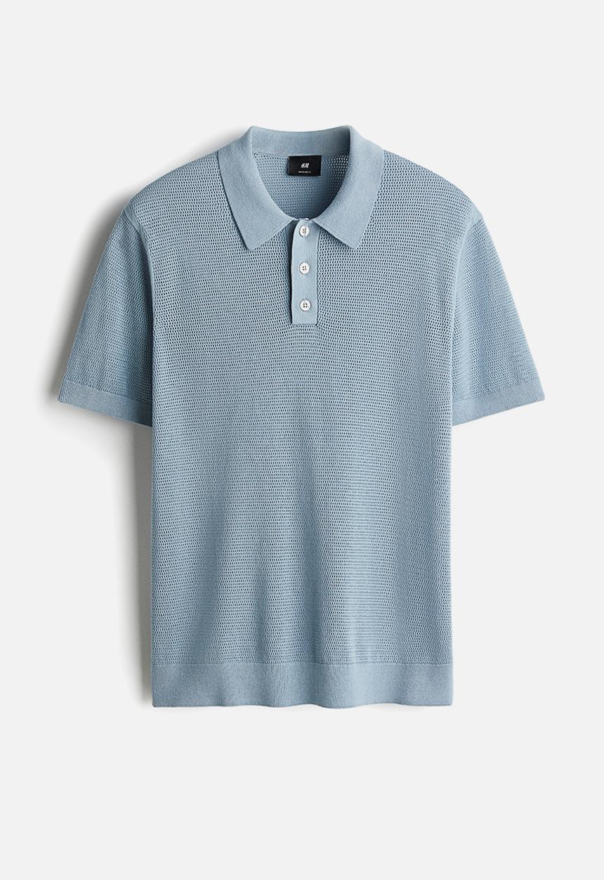 Regular fit hole-knit polo shirt - light blue - 1259901002