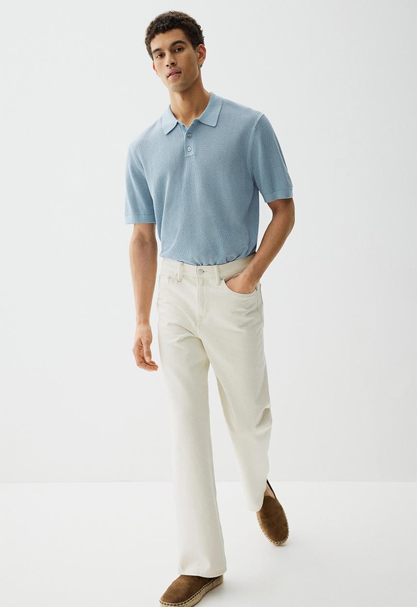 H&M - Regular fit hole-knit polo shirt - light blue