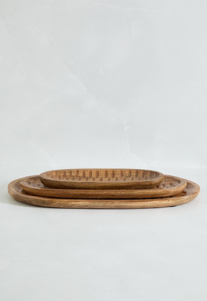 Sixth Floor - Carved wood serving platters set of 3 - Natural