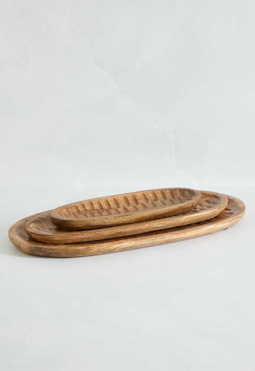Sixth Floor - Carved wood serving platters set of 3 - Natural