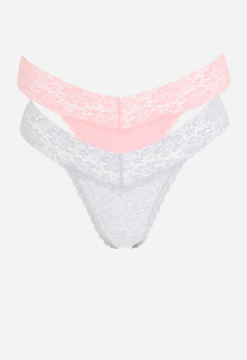 Everyday Lace Comfy G String 2Pk - Grey Marle/Pink Blossom