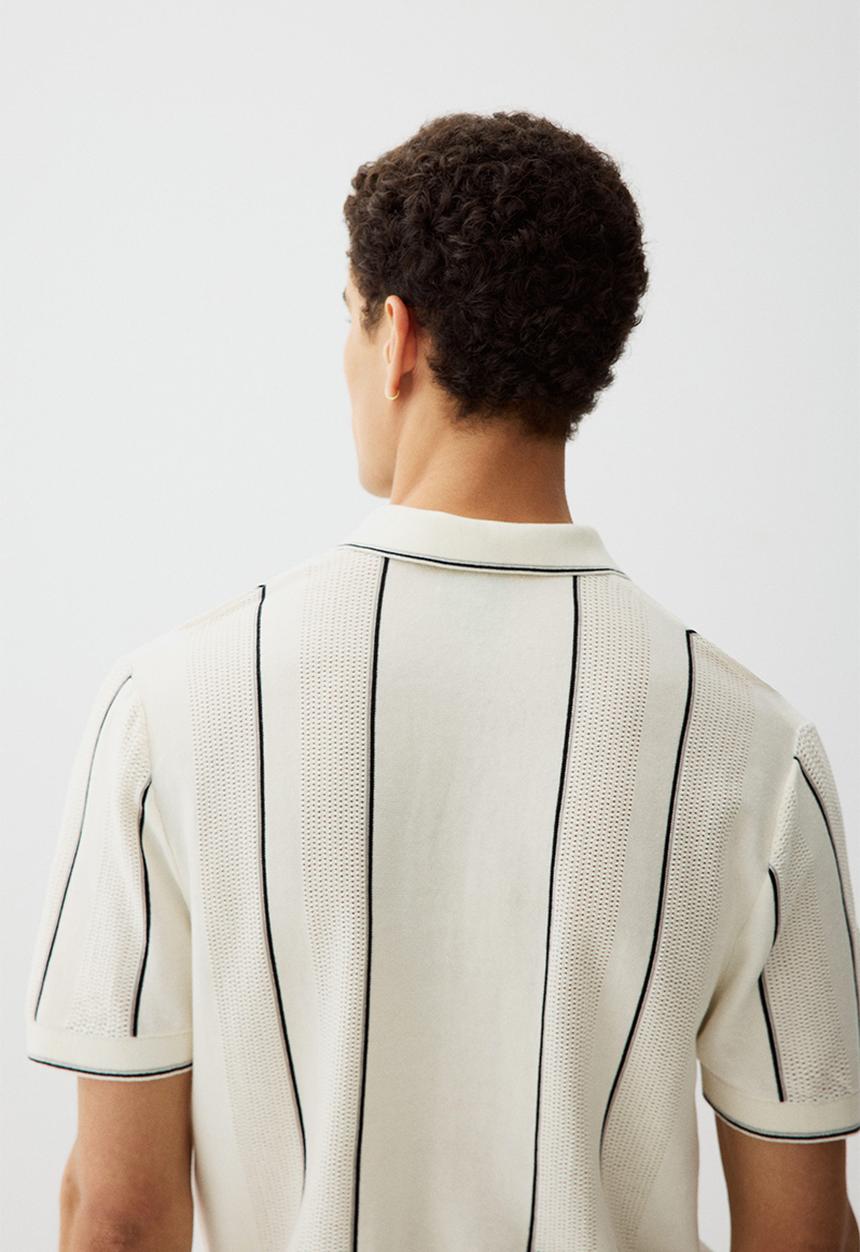 H&M - Regular fit pointelle-knit polo shirt - cream striped