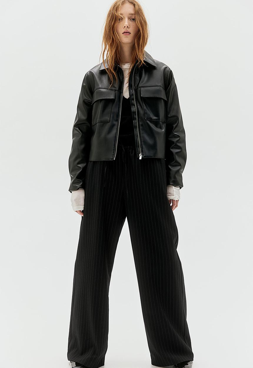 H&M - Twill drawstring trousers - black pinstriped