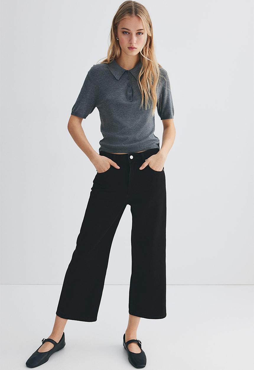 H&M - Wide high cropped jeans - black