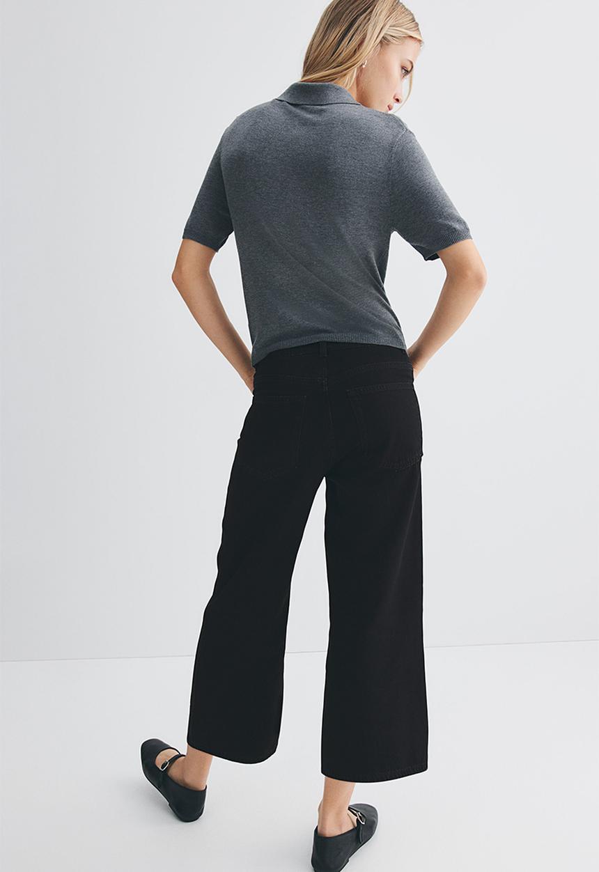 H&M - Wide high cropped jeans - black