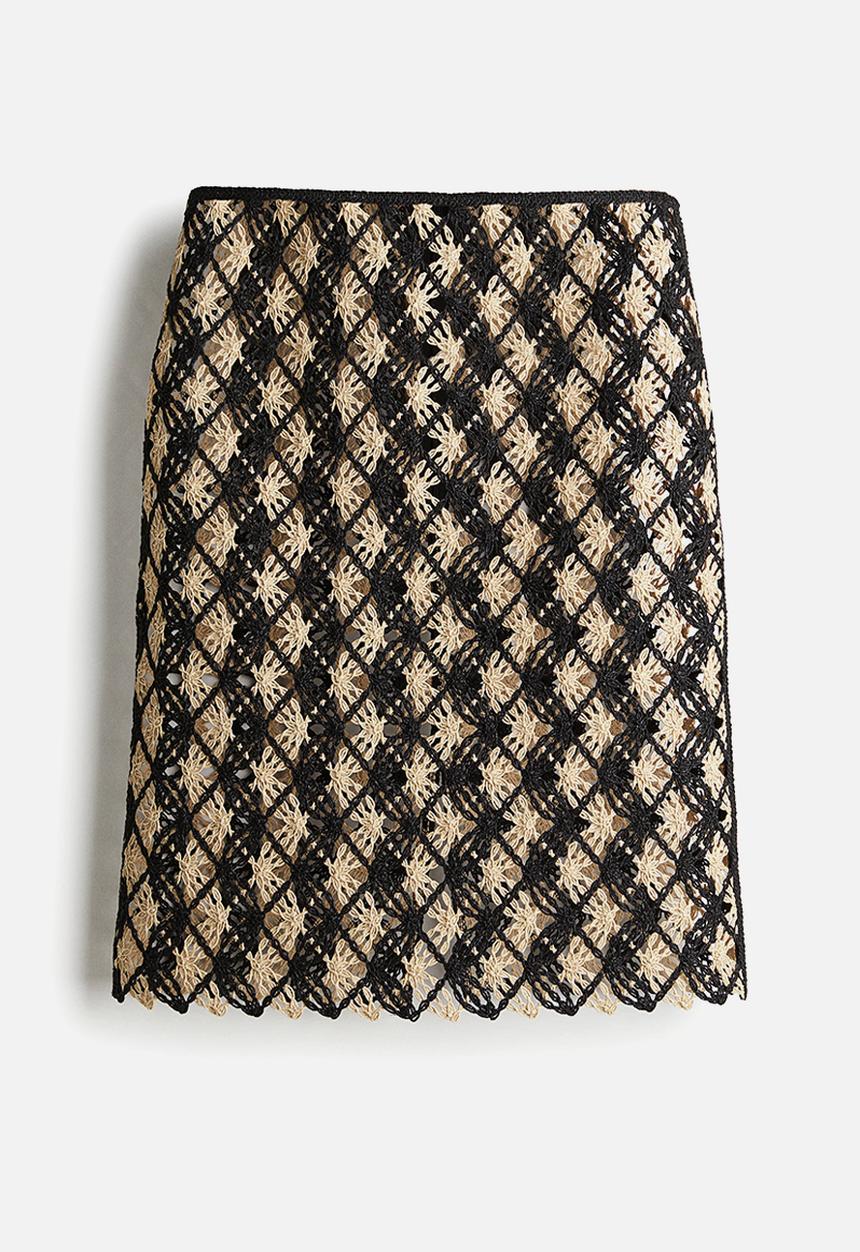 H&M - Crochet-look skirt - black & light beige