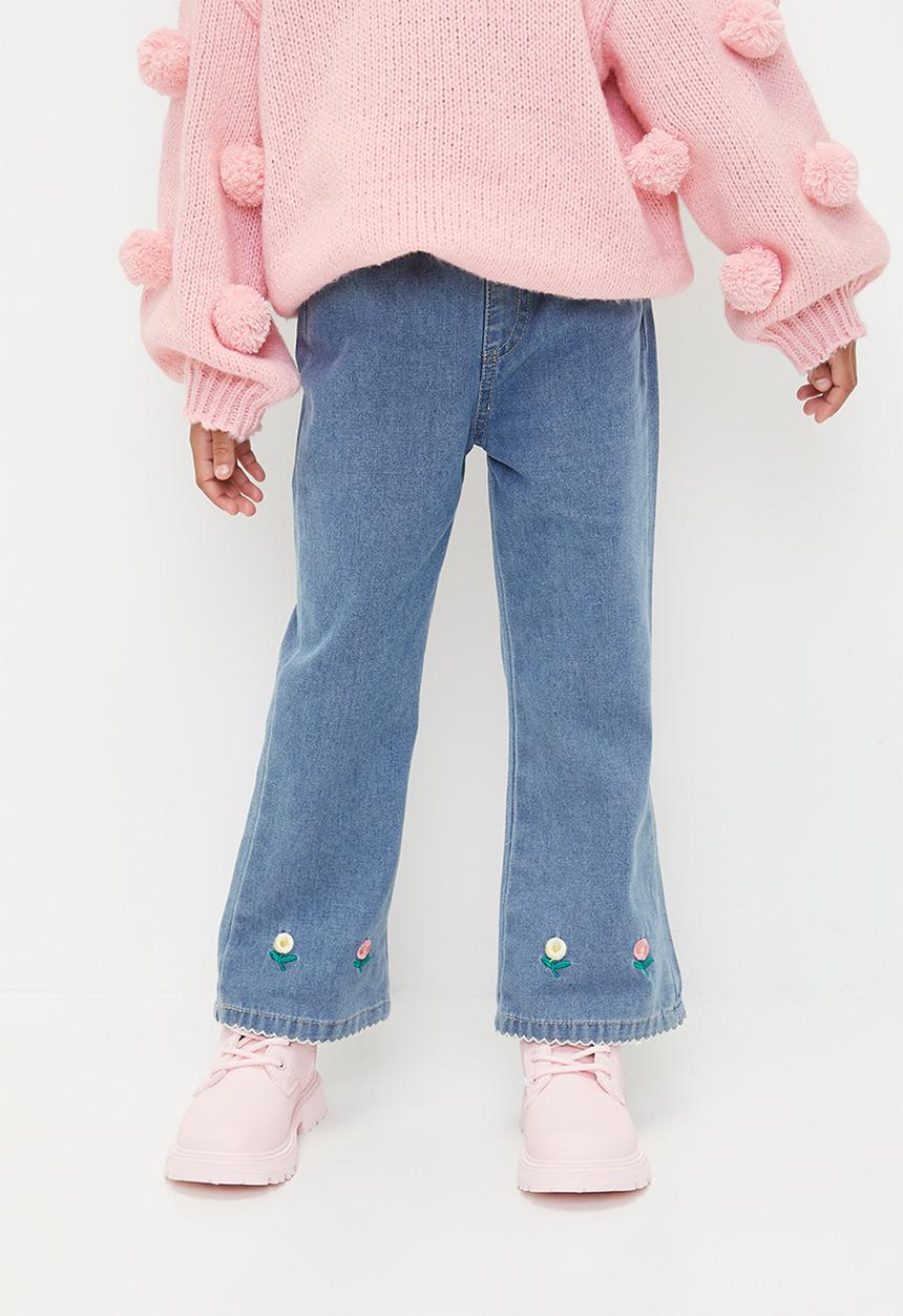 Pop Candy - Floral applique wide leg jeans - blue