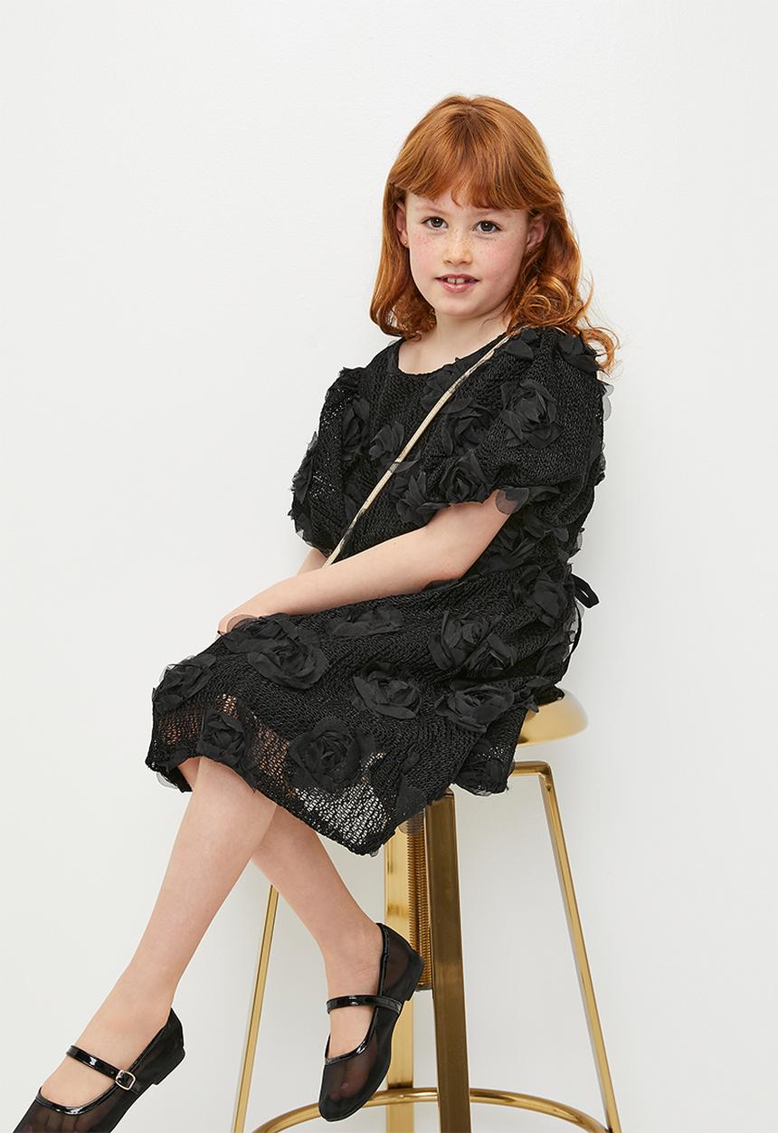 Pop Candy - Rose applique dress-black