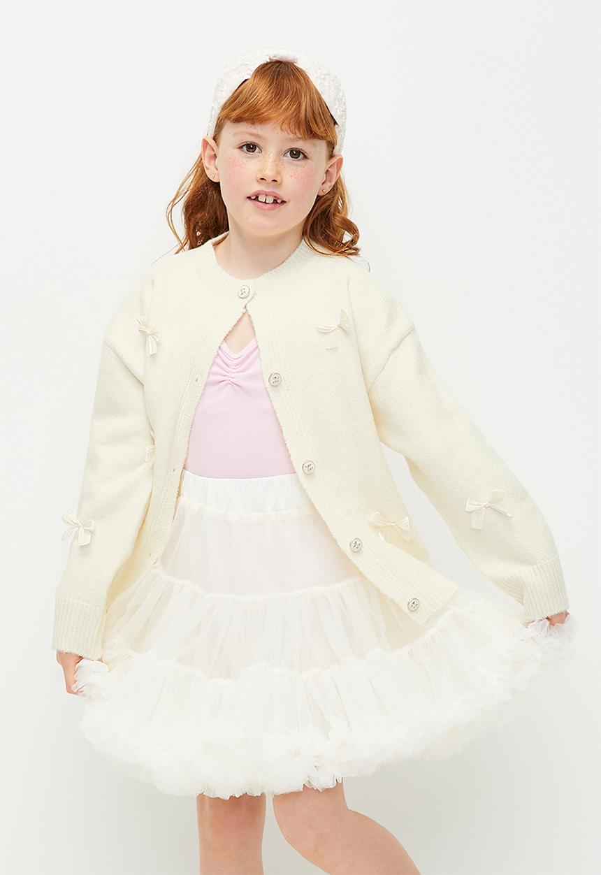 Pop Candy - Bow décor cardigan -ecru