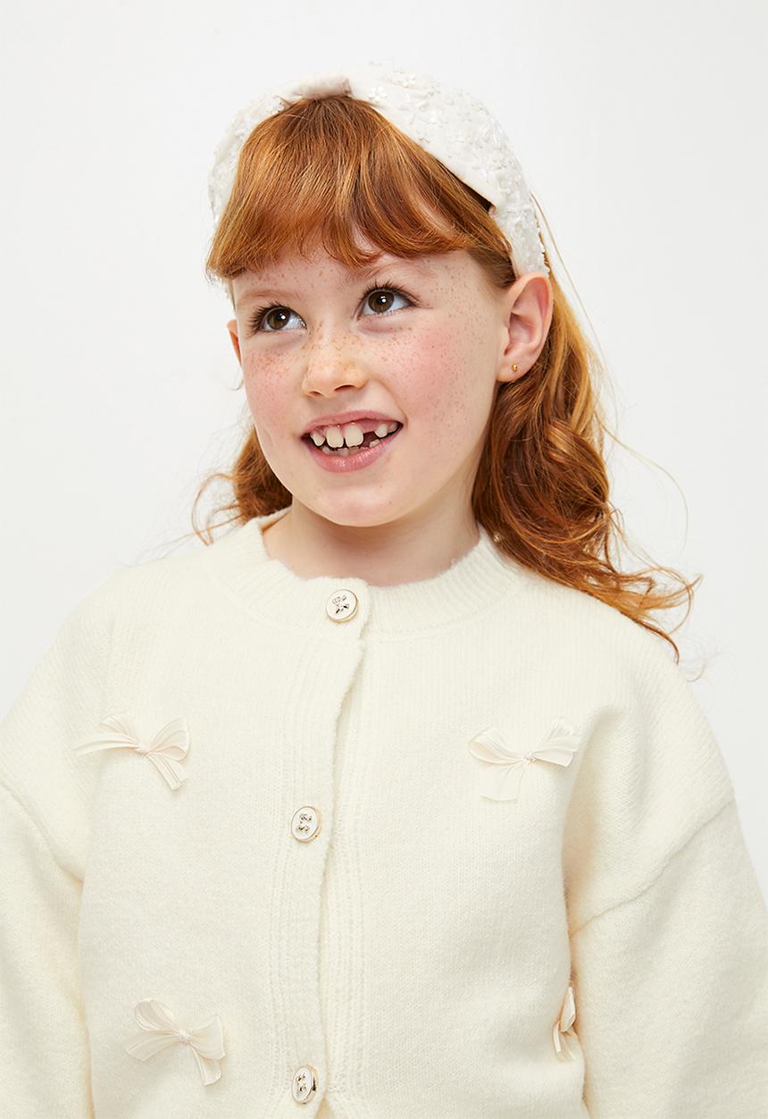 Pop Candy - Bow décor cardigan -ecru
