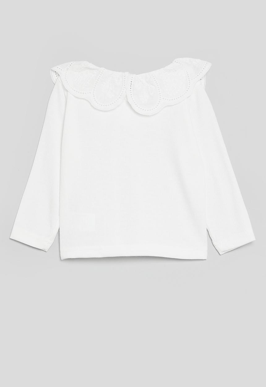 Pop Candy - Long sleeved pierrot collared tee - white
