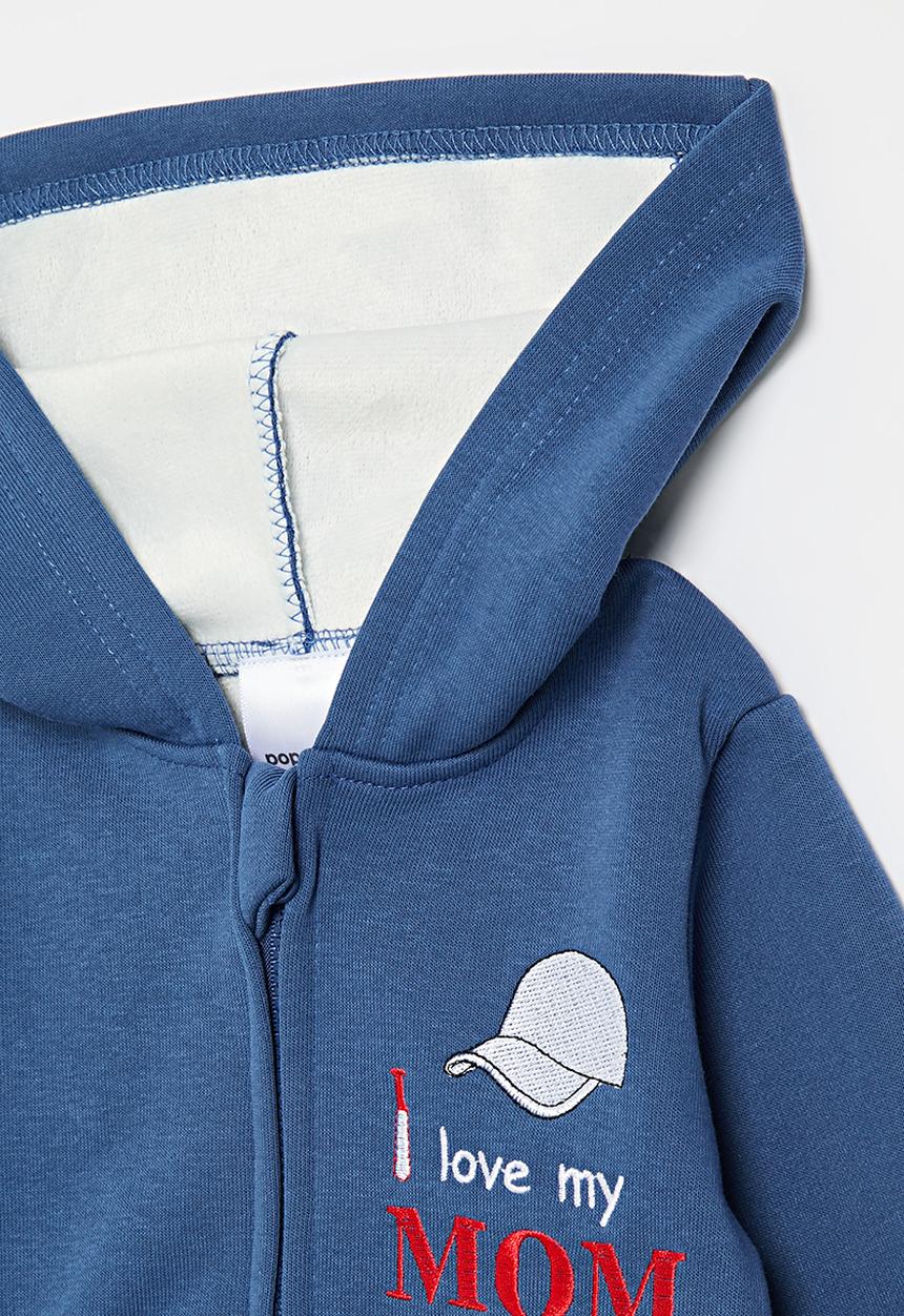 Pop Candy - Embroidered slogan zipper hoodie- blue/i love my mom