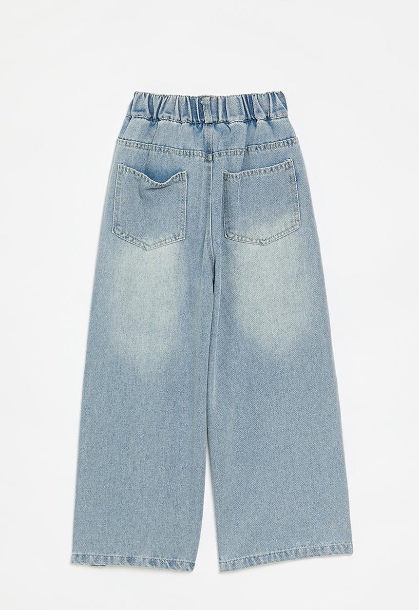 Pop Candy - Bow décor denim jeans-stonewash