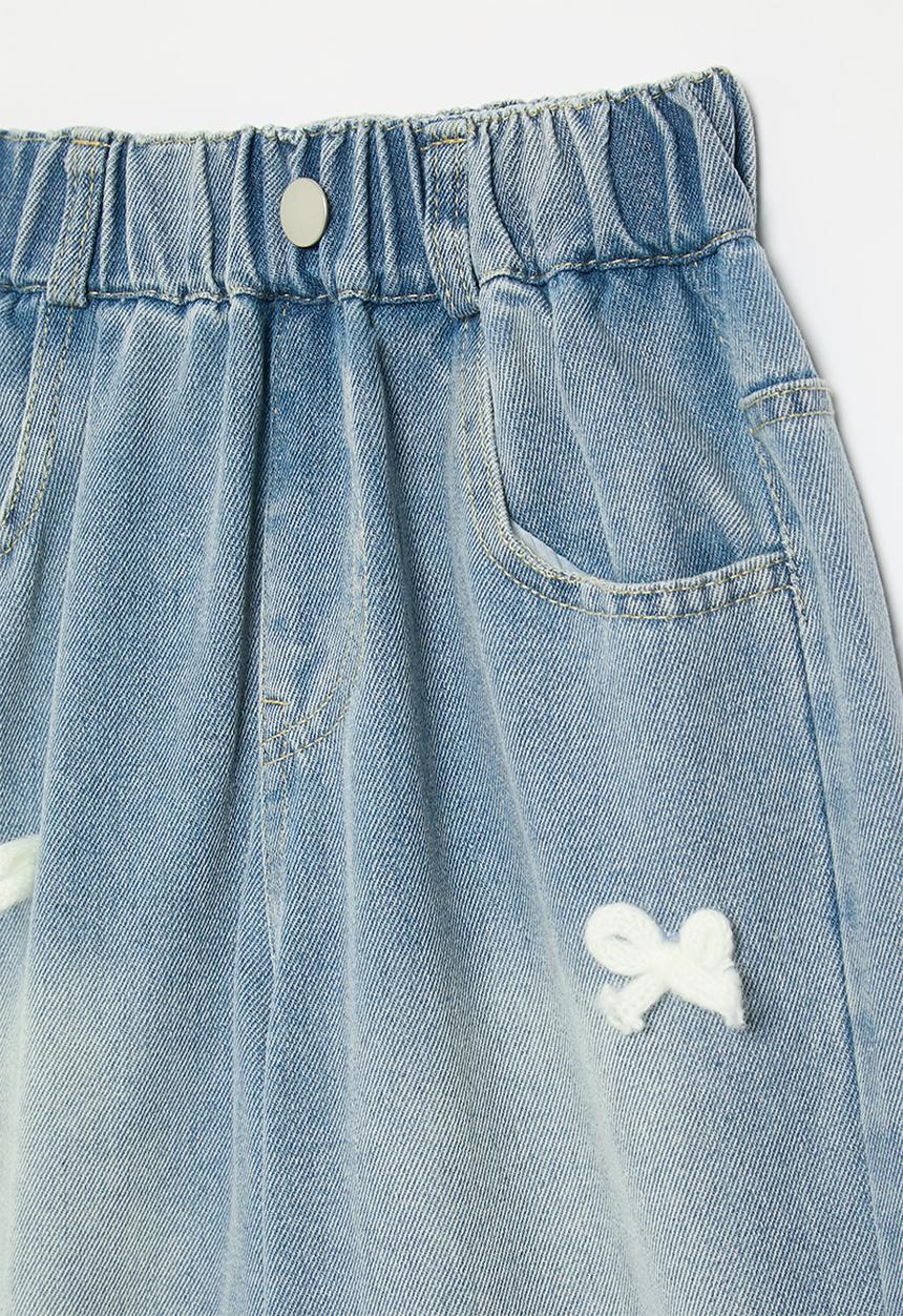 Pop Candy - Bow décor denim jeans-stonewash