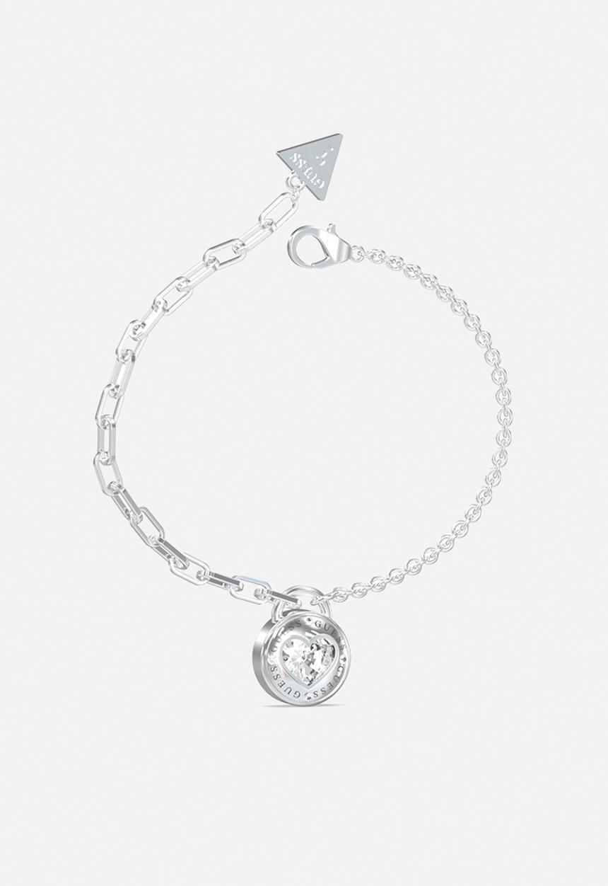 GUESS - Rolling hearts half round chain heart - silver