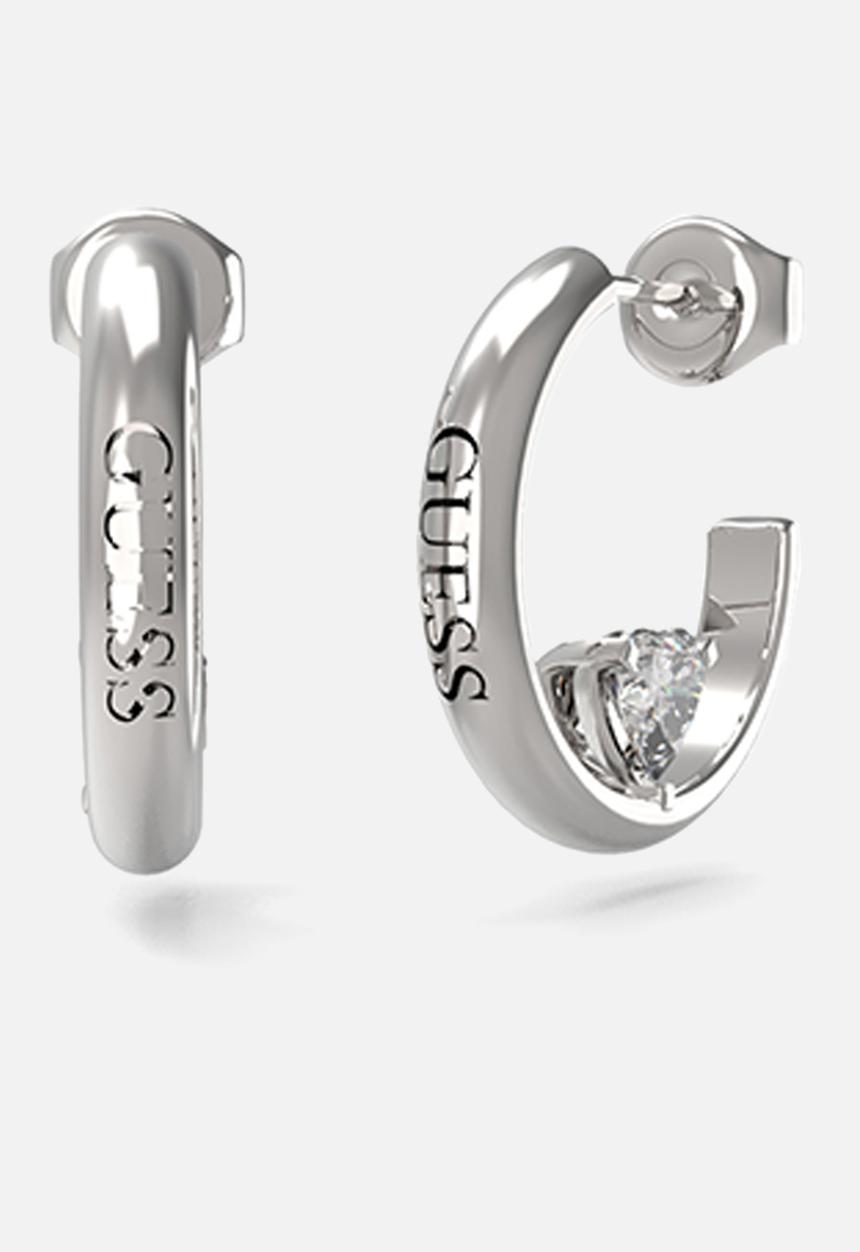 GUESS - M'ama non m'ama heart crystal hoop earrings -  silver