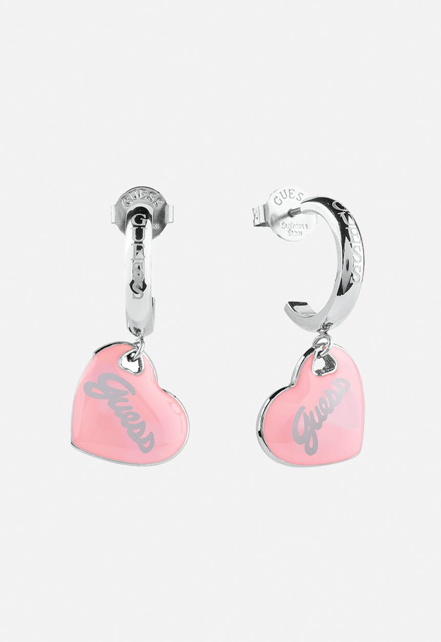 GUESS - Vintage mini heart logo hoops - pink