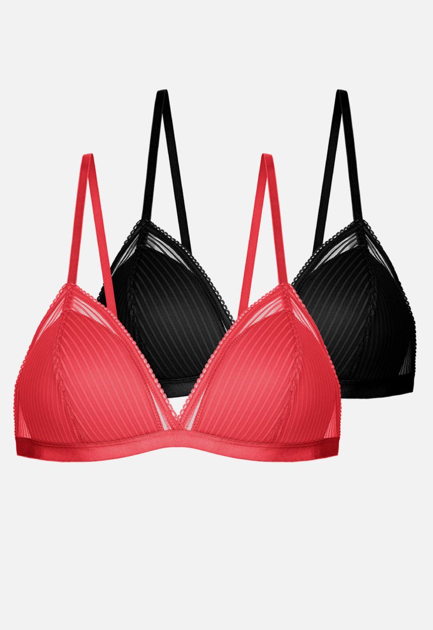 DORINA - Plus Lamina 2pack bralette - coral/black