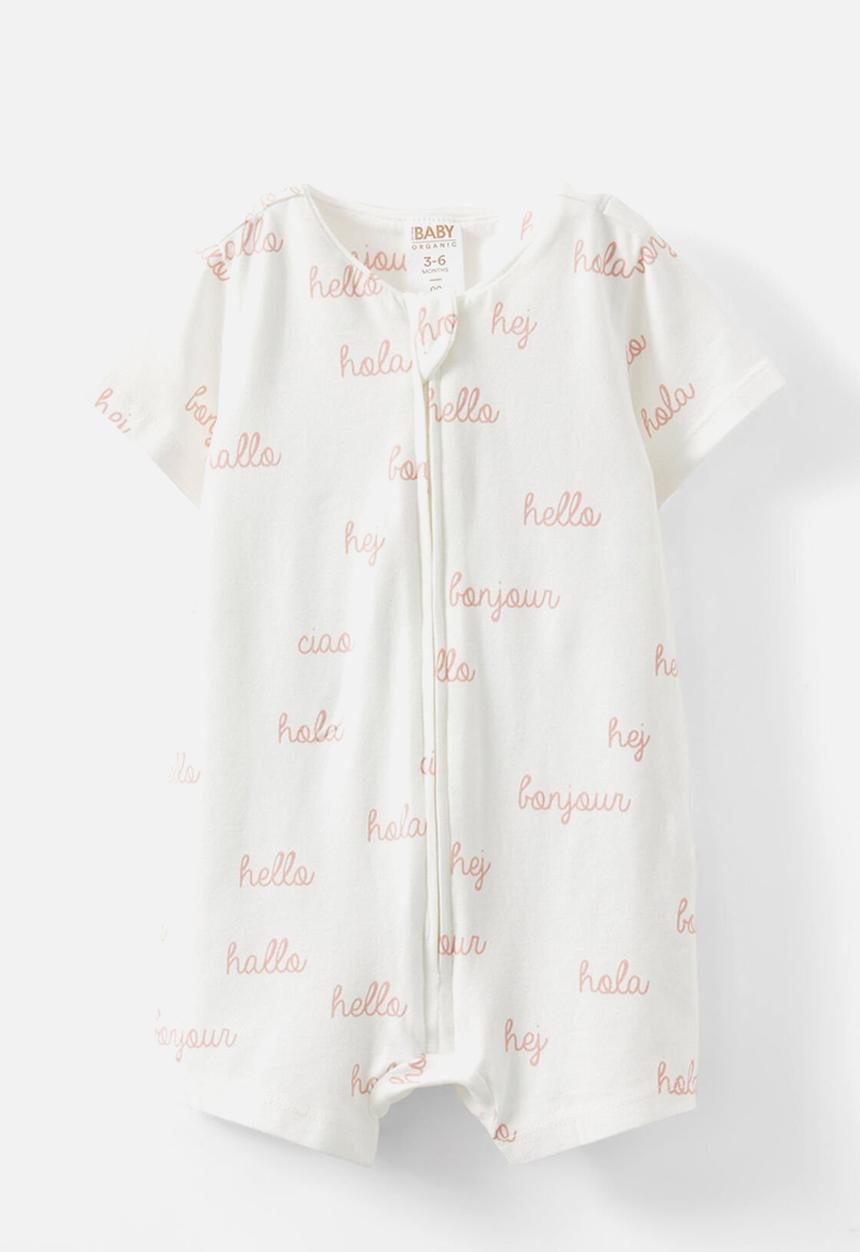 Cotton On - The short sleeve zip romper - vanilla/hello
