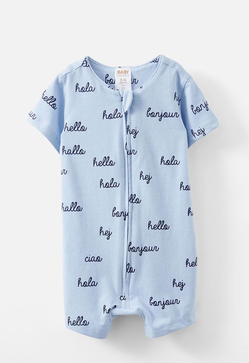 Cotton On - The short sleeve zip romper - dawn blue/hello