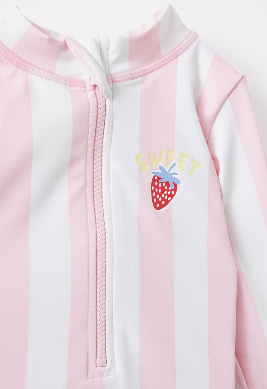 Cotton On - Lucy long sleeve ruffle back swimsuit - blush pink/bold stripe