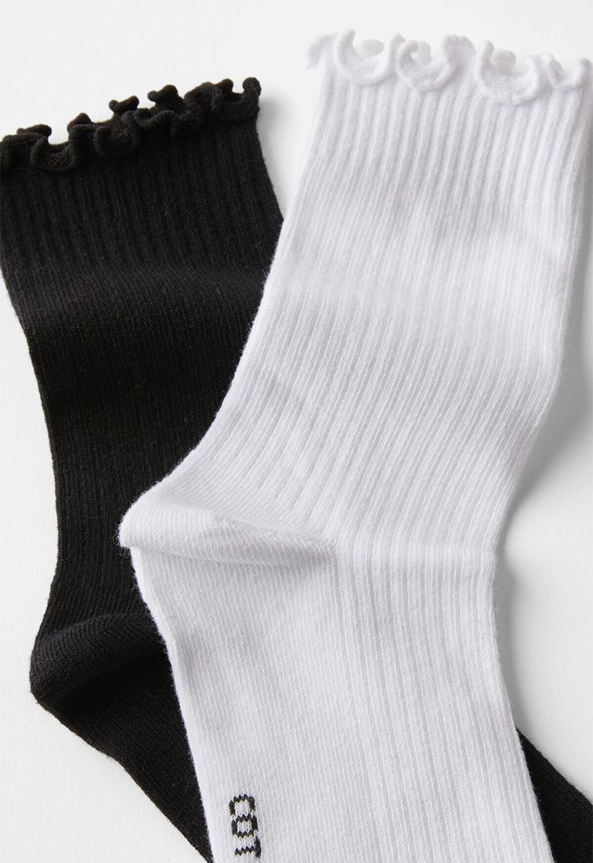 Rubi - The Perfect Pair Frill Rib Crew Sock 2 Pack - Black/White