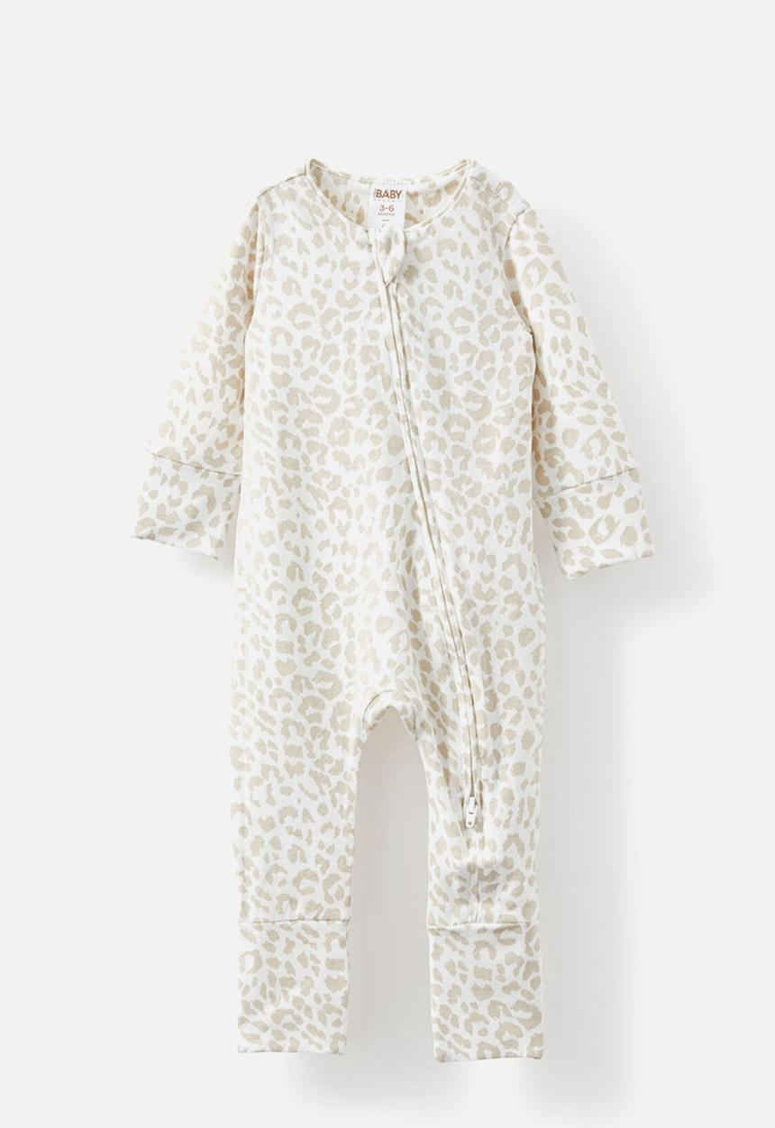 Cotton On - The long sleeve zip romper - rainy day/ocelot