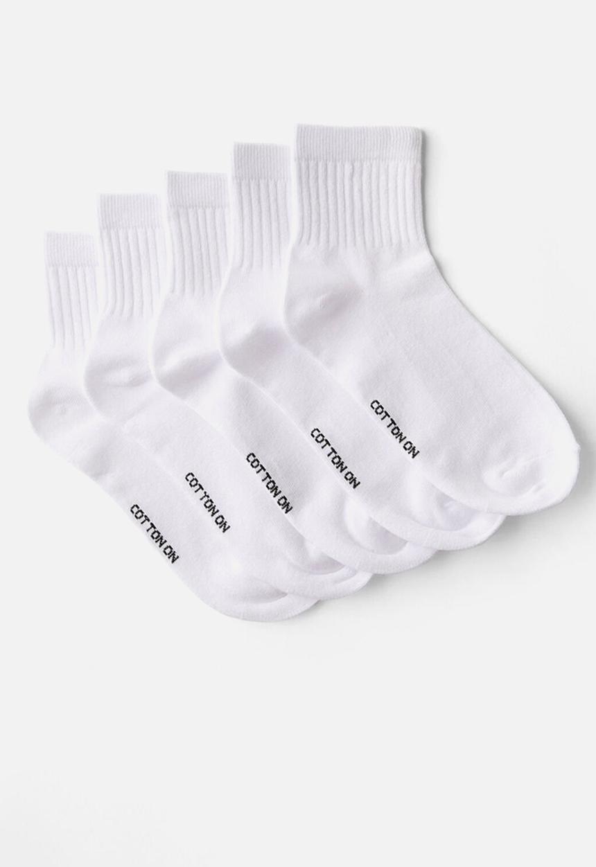 Rubi - 5 Pack Quarter Crew Sock - White