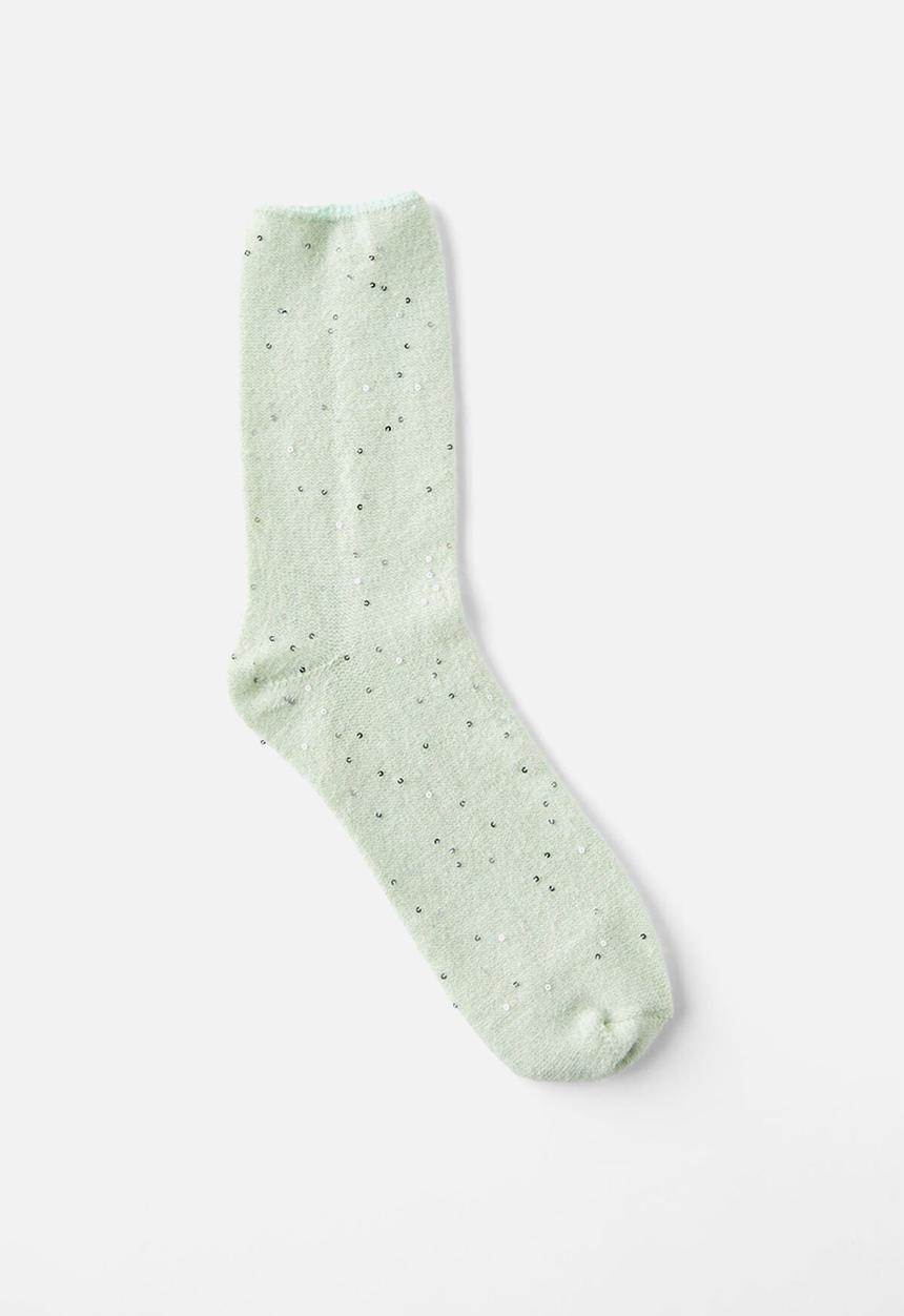 Rubi - Sequin Sparkle Crew Sock - Sage