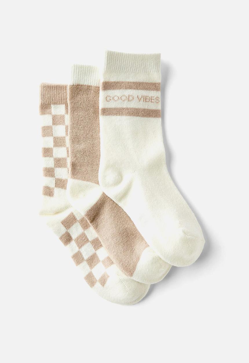 Cotton On - Kids 3pk Crew Socks - Rainy Day Gingham/Good Vibez
