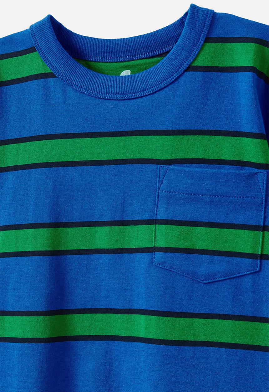 Cotton On - The Essential Short Sleeve Tee - Harbour Blue/Squid Ink/Island Green Stripe
