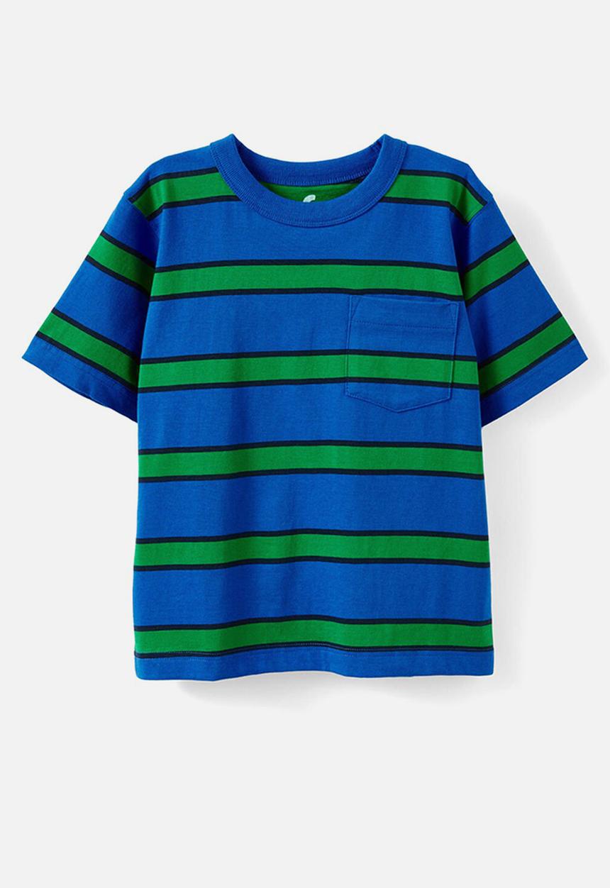 Cotton On - The Essential Short Sleeve Tee - Harbour Blue/Squid Ink/Island Green Stripe