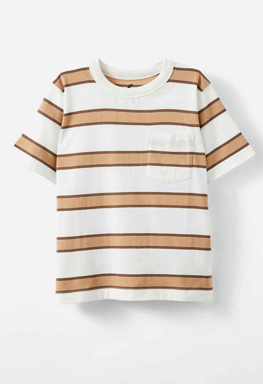 Cotton On - The Essential Short Sleeve Tee - Vanilla/Hot Choccy/Taupy Brown Stripe