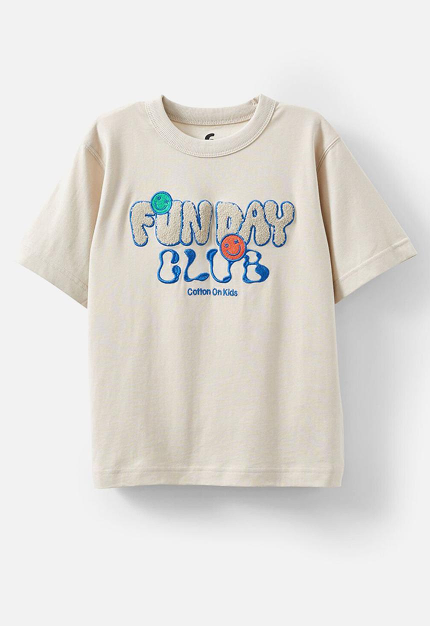 Cotton On - Jonny Short Sleeve Graphic Print Tee - Rainy Day W/ Harbour Blue Graphic/Funday Club