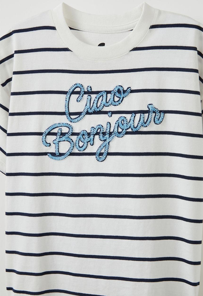 Cotton On - Livvy lux short sleeve tee - squid ink/vanilla ciao bonjour