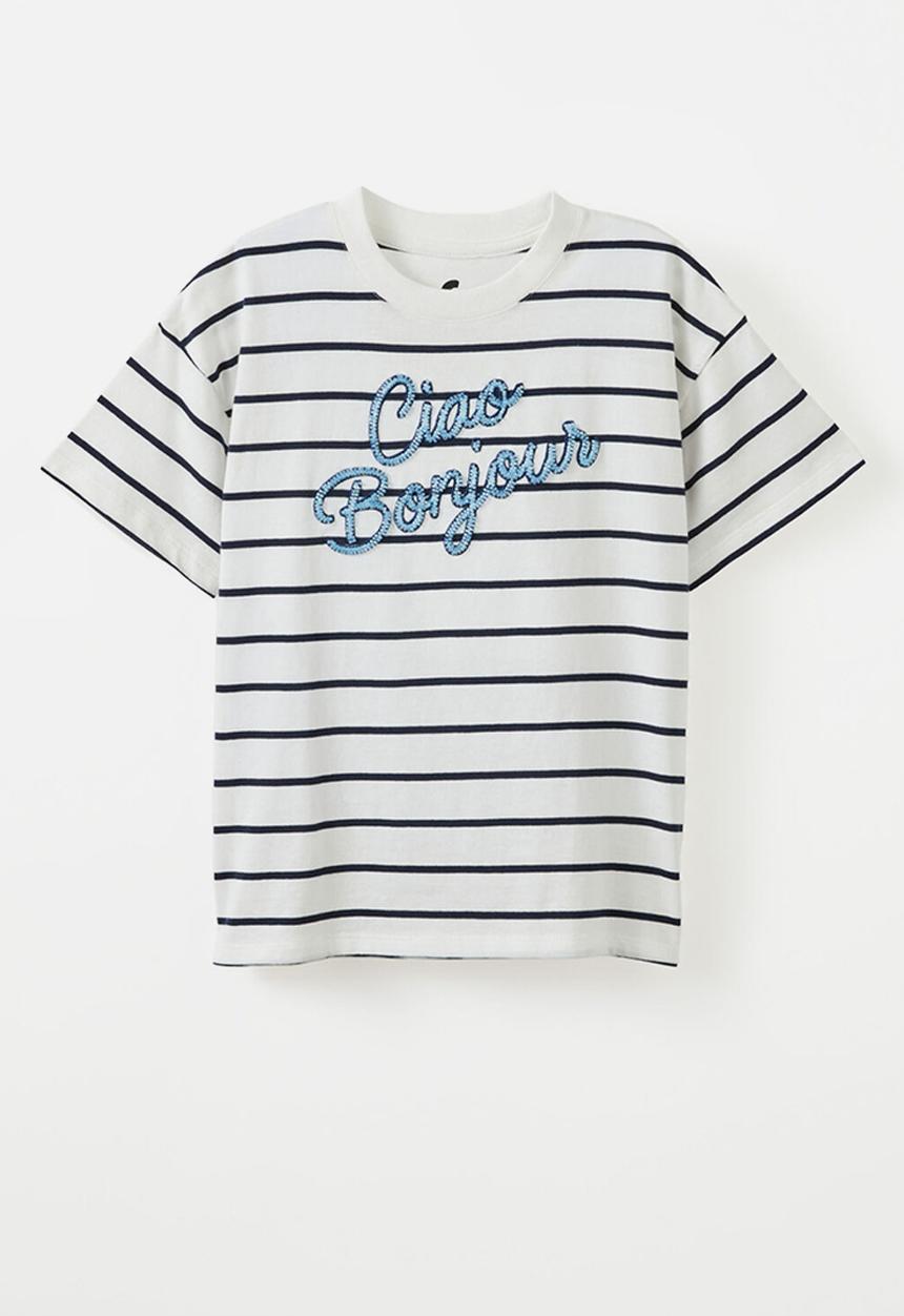 Cotton On - Livvy lux short sleeve tee - squid ink/vanilla ciao bonjour