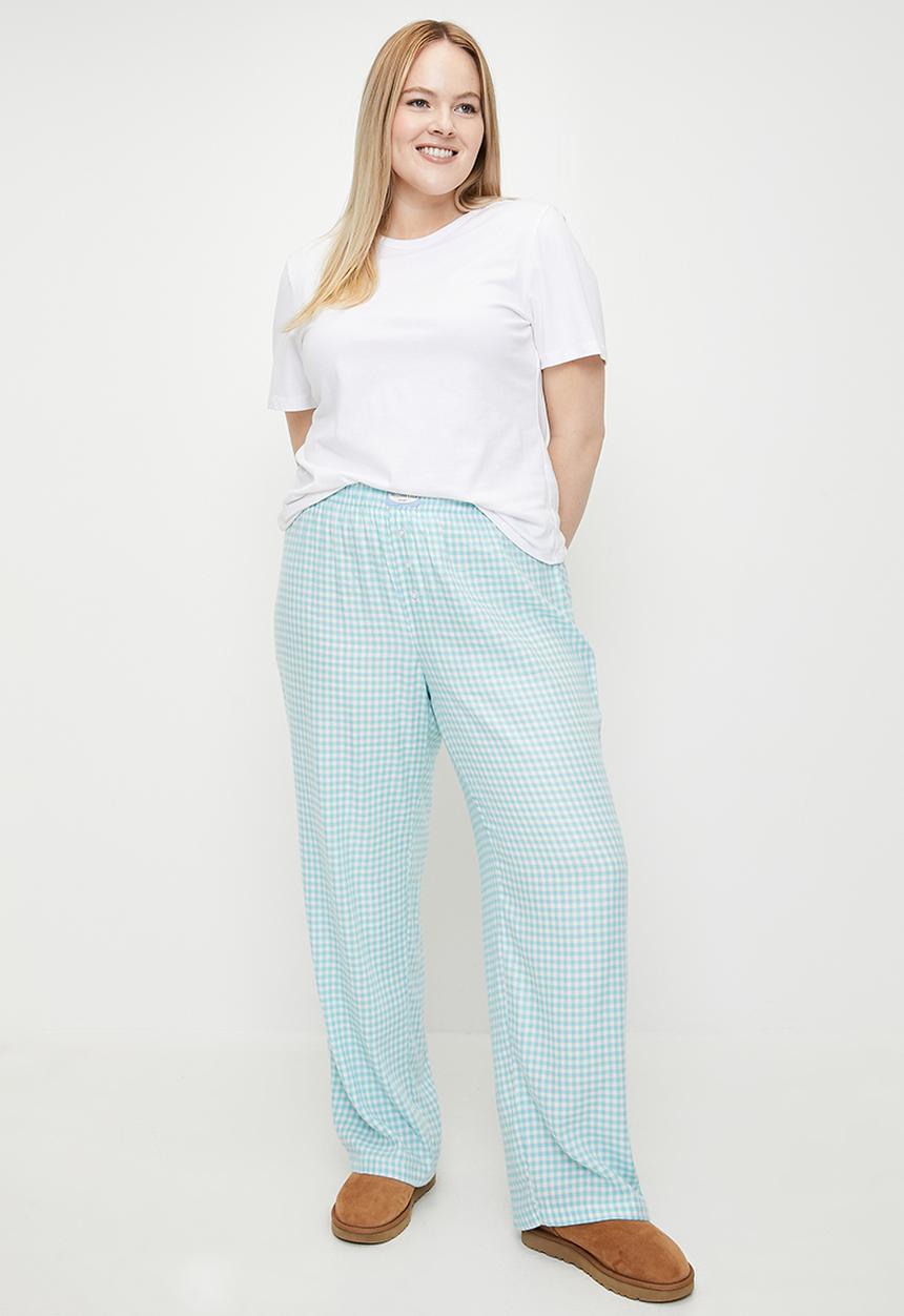 Cotton On - Plus Flannel Wide Leg Pant - Aqua Haze Flossy Gingham