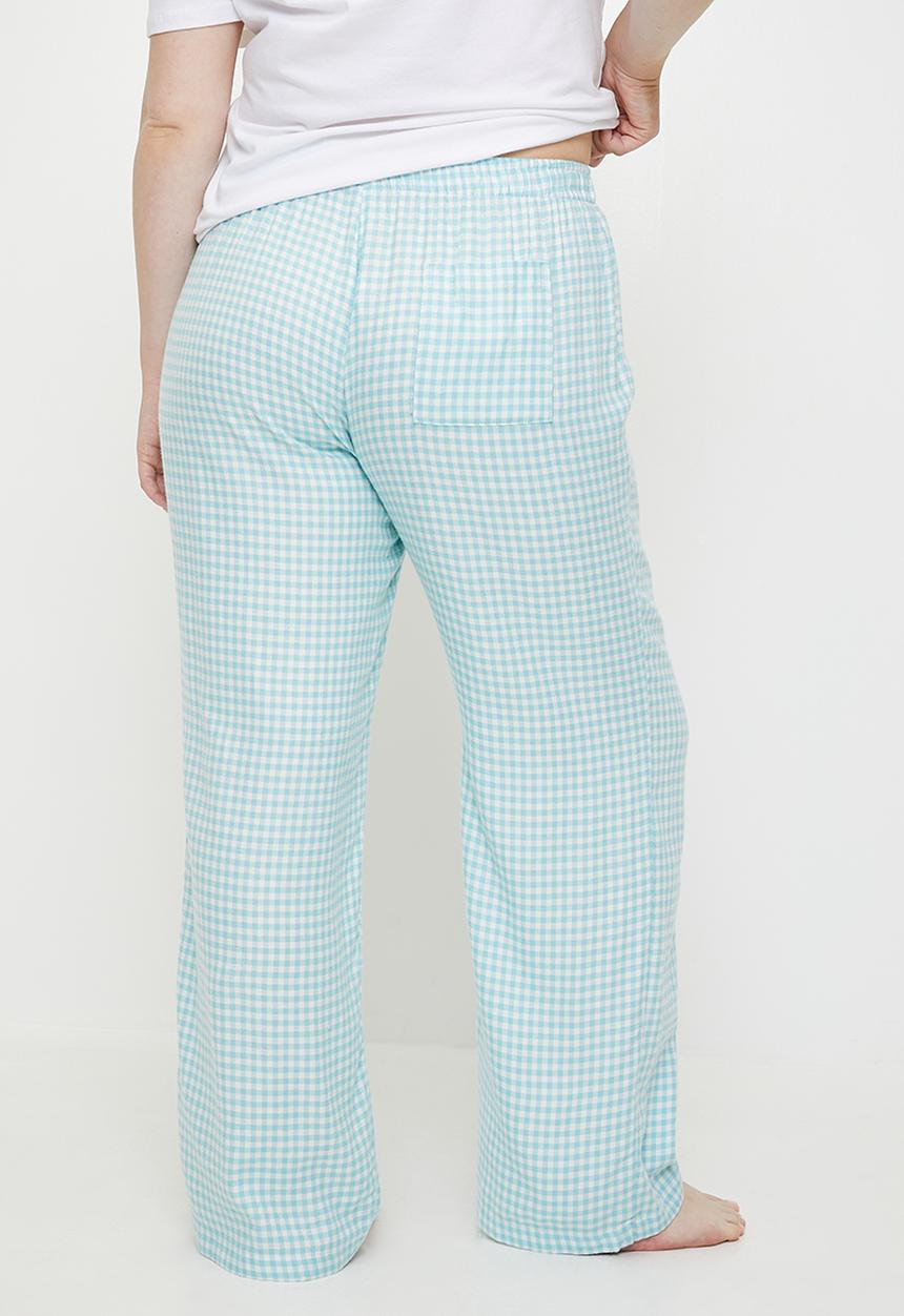 Cotton On - Plus Flannel Wide Leg Pant - Aqua Haze Flossy Gingham
