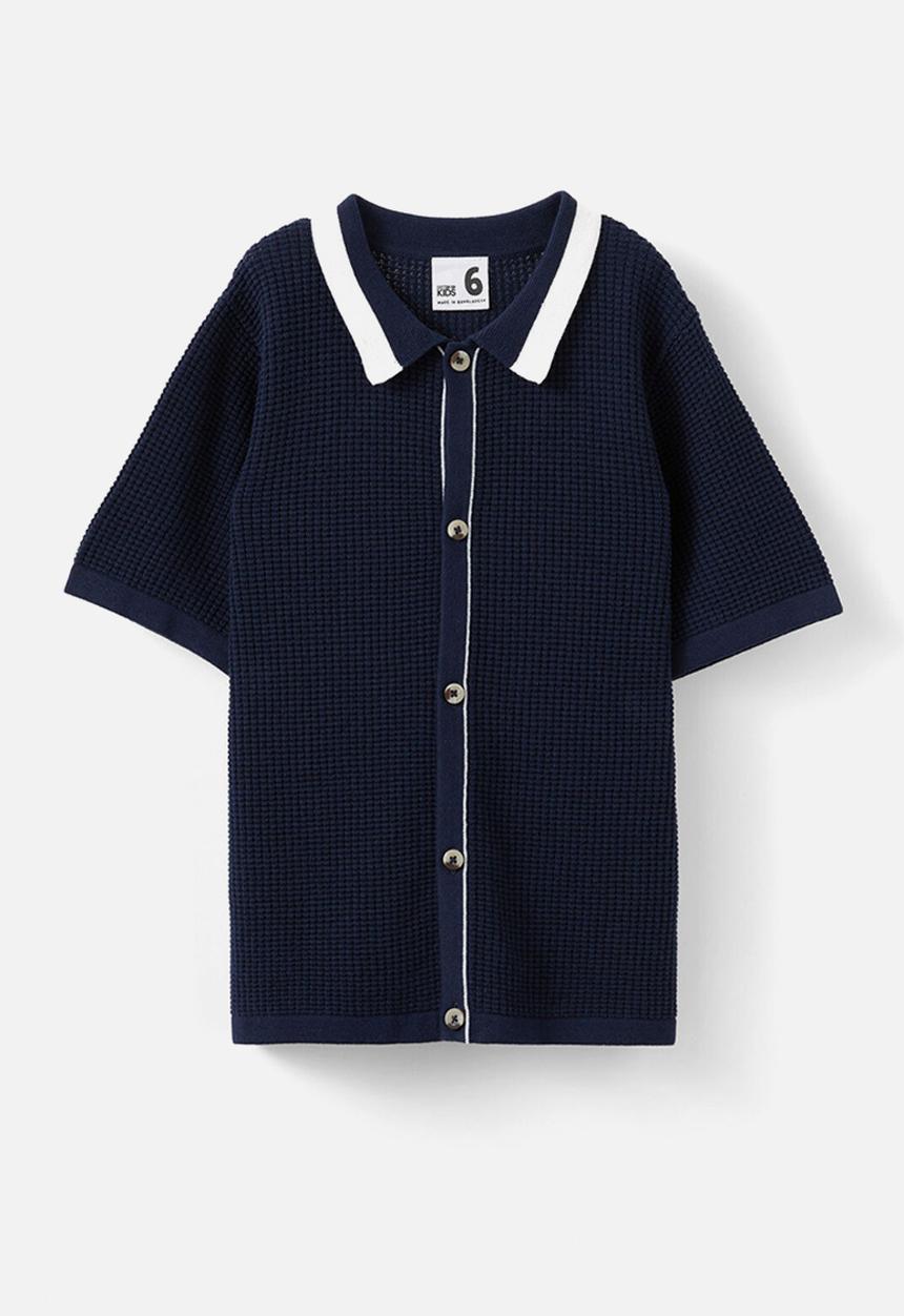 Cotton On - Knitted short sleeve shirt - squid ink/waffle
